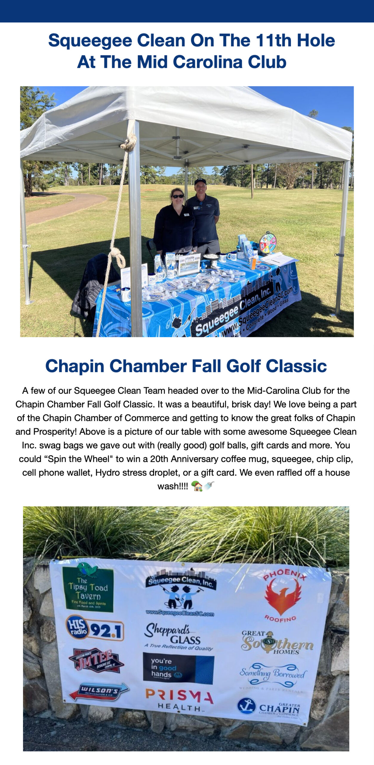 Sponsor Banner for the Chapin Chamber's Fall Golf Classic